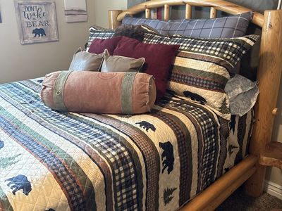Rustic Log Cabin Style Timber Queen Bed Frame with Mattress & Box Spring - Solid Wood