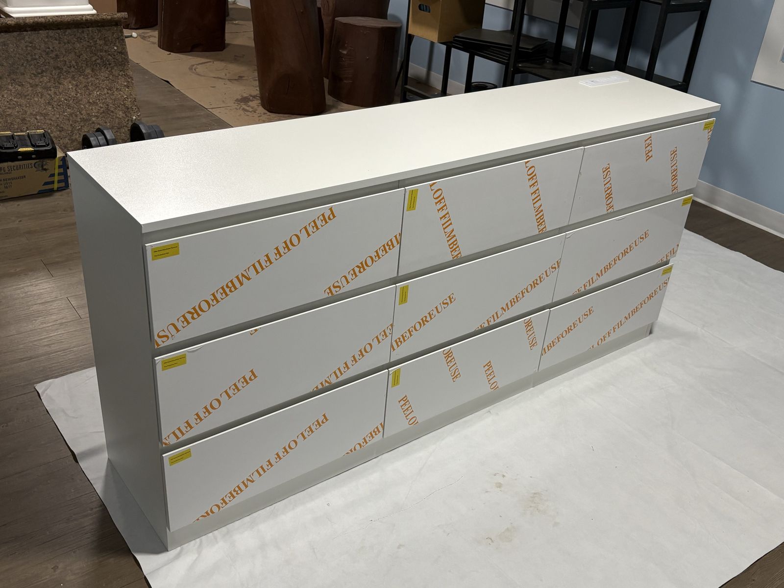 New White Dresser with 9 Drawers & Power Strip, USB Port