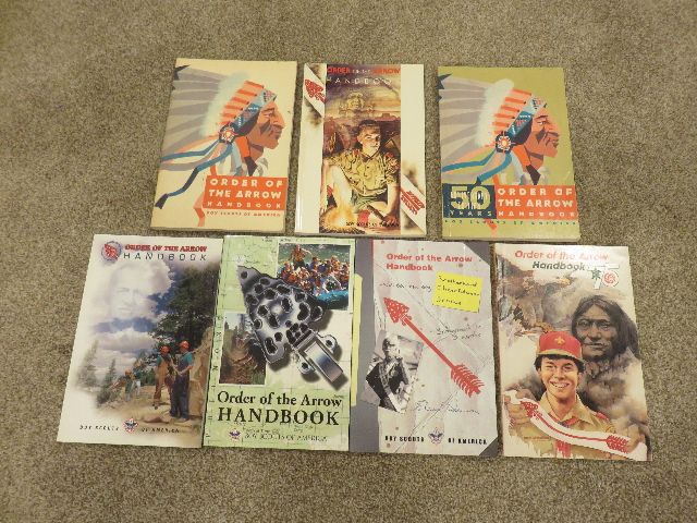 LOT OF SEVEN VINTAGE "ORDER OF THE ARROW HANDBOOKS" FOR THE BOY SCOUTS OF AMERICA