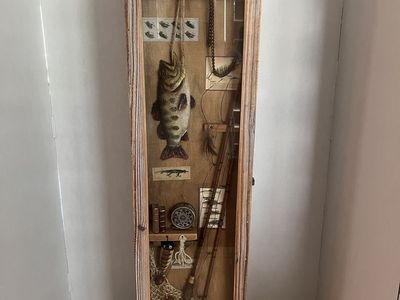 Rustic Wooden Fishing Themed Cabinet Decor Shadow Box