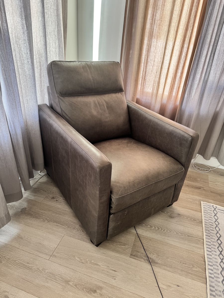 West Elm Gray Leather Recliner