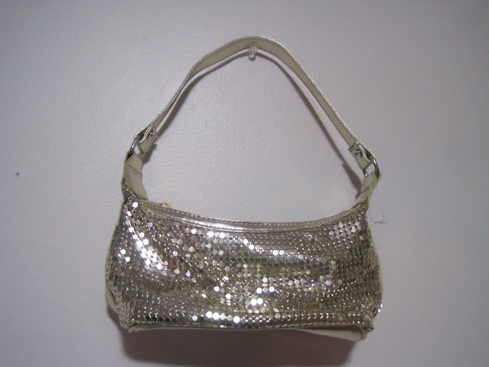 Beige Metal Mesh Evening Purse, Fancy Formal Accessory Handbag/ Shoulder Bag