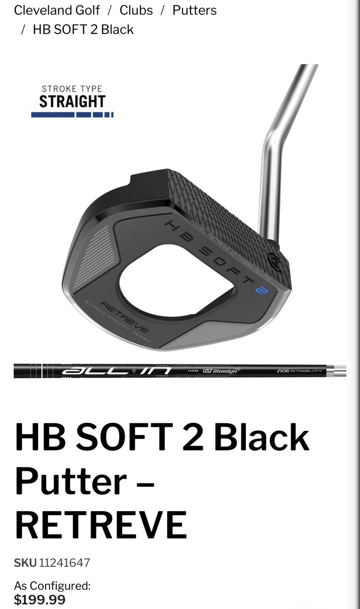 Cleveland Putter - HB Soft 2 Black ‘Retreve’ mallet model (Brand New in plastic)