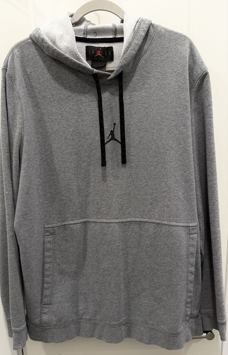 Nike Air Jordan Men's Grey Pullover Hoodie Jumpman Logo Pocket Sweatshirt XL