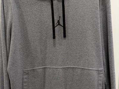 Nike Air Jordan Men's Grey Pullover Hoodie Jumpman Logo Pocket Sweatshirt XL