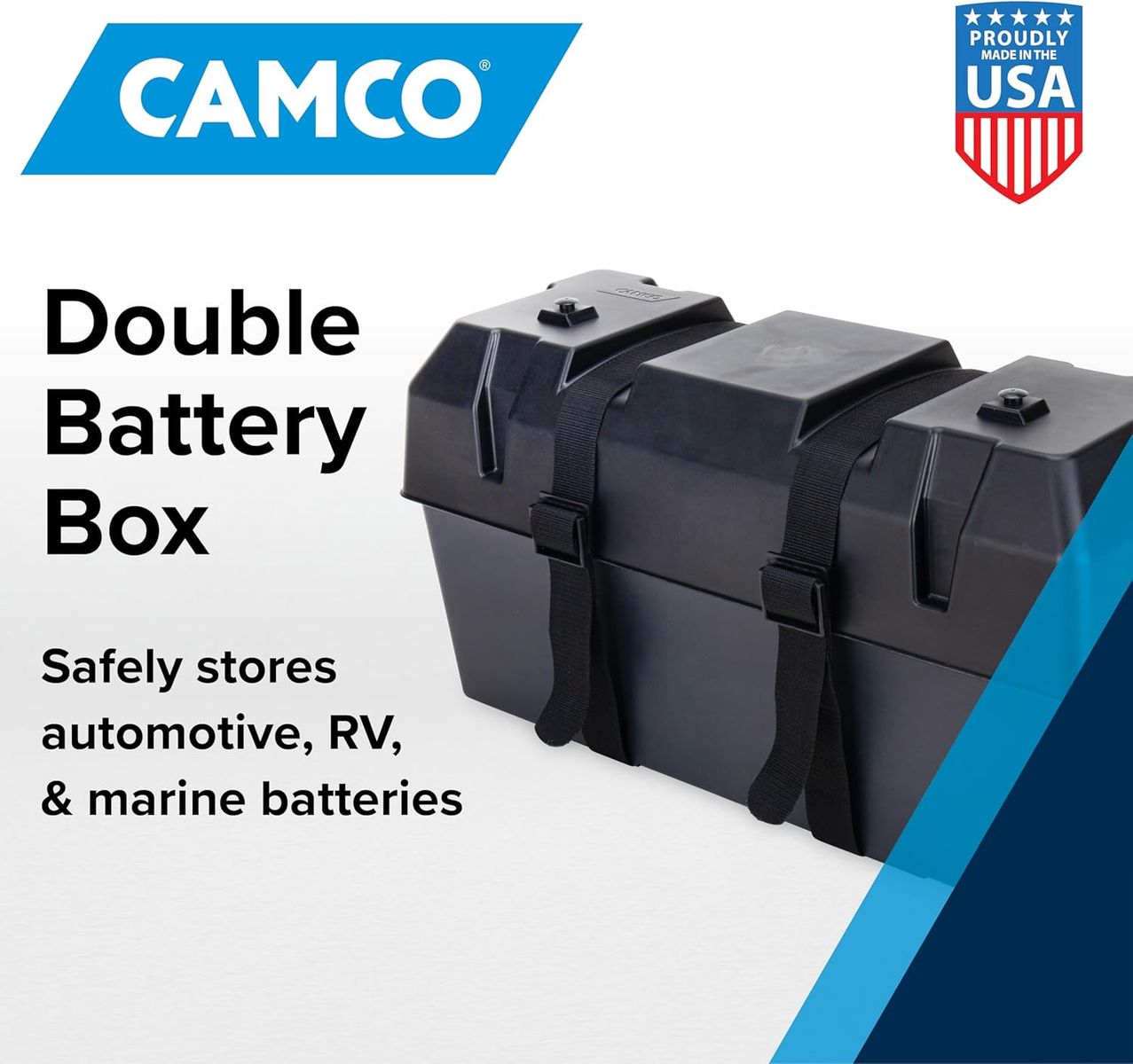 Camco Double Battery Box - Safely Stores RV, Automotive, and Marine Batteries - Measures Inside 21-1/2" x 7-3/8" x 11-3/16"