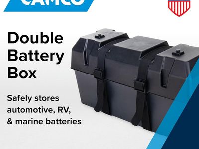 Camco Double Battery Box - Safely Stores RV, Automotive, and Marine Batteries - Measures Inside 21-1/2" x 7-3/8" x 11-3/16"