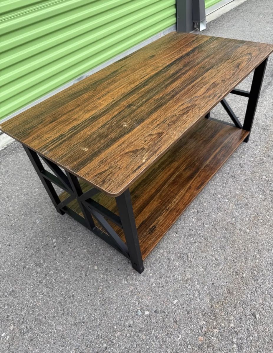 Rustic Industrial Wood & Metal Coffee Table - 42" L x 22" W with Storage Shelf
