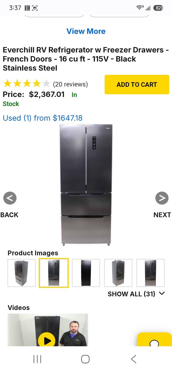 Everchill RV Refrigerator w Freezer Drawers - French Doors - 16 cu ft - 115V - Black Stainless Steel