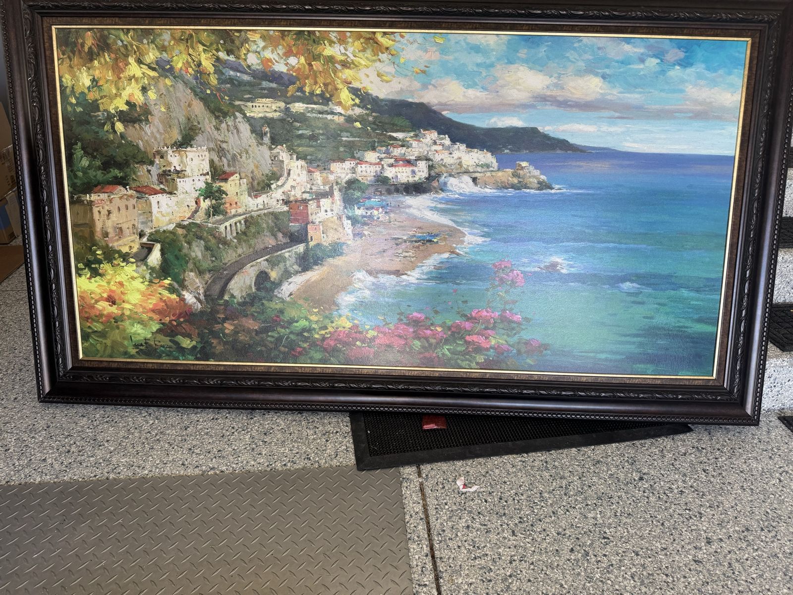 Beautiful large Italian coastal landscape art canvas for sale!
