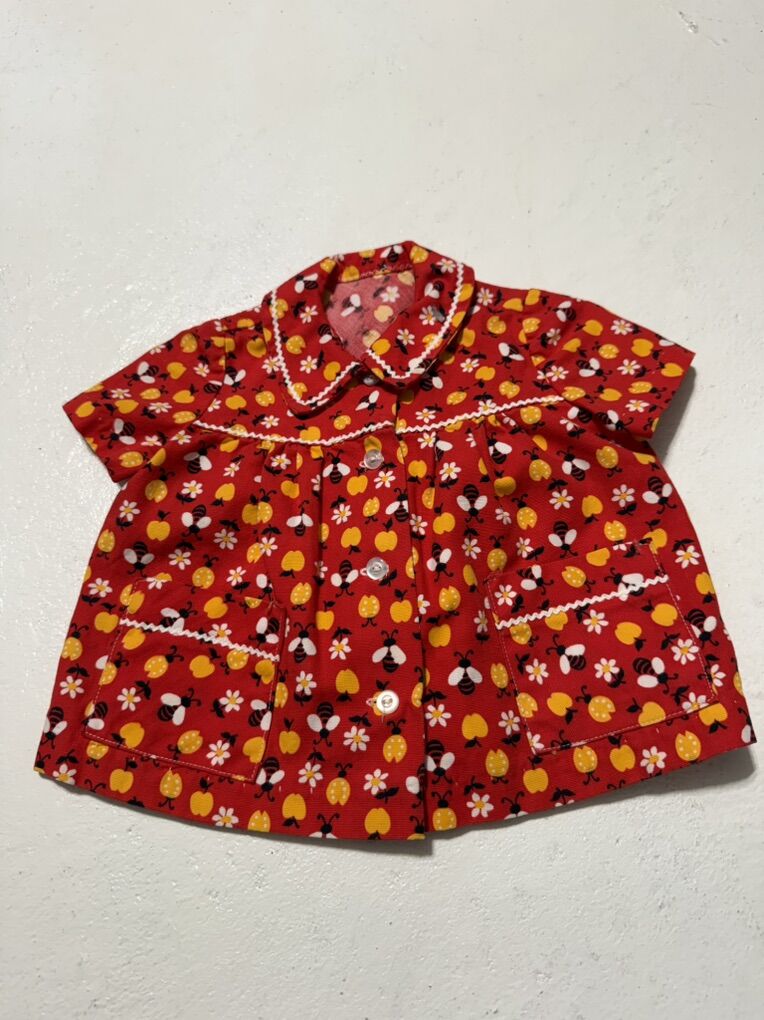 Handmade Little Girls Smock Shirt 2/3 Red