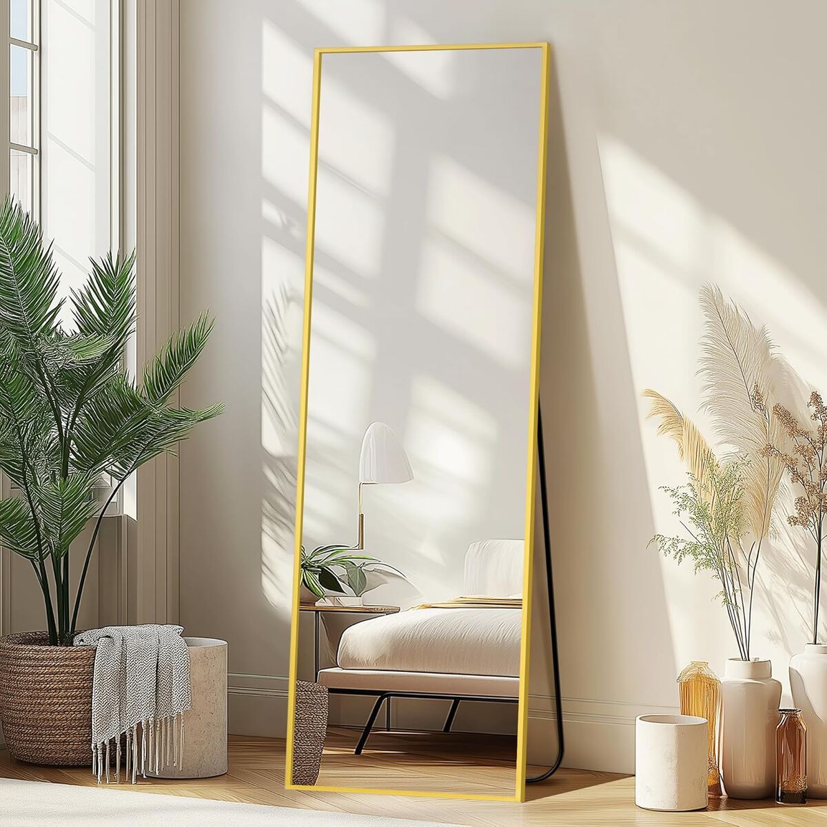 56"x15"-Gold Full Length Mirror, with Aluminum Frame,  Wall Mount or with Stand