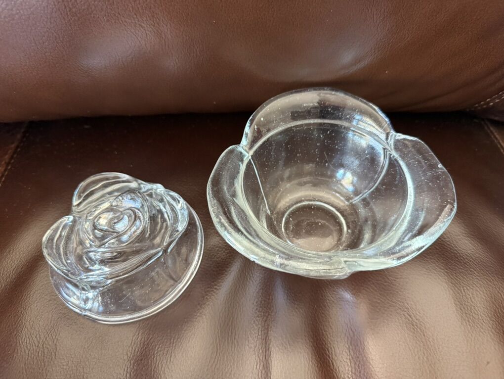 Beautiful Clear Rose Glass Candy Dish