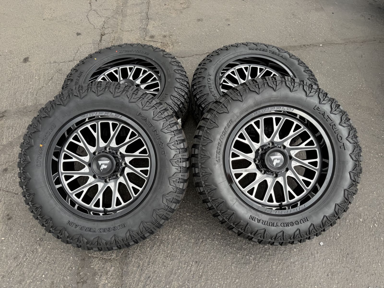 New LT295/65r20 Patriot RT Fittipaldi FA08 Black Milled 8x170 Ford F250 F350 Superduty Powerstroke 8 lug wheels tires 