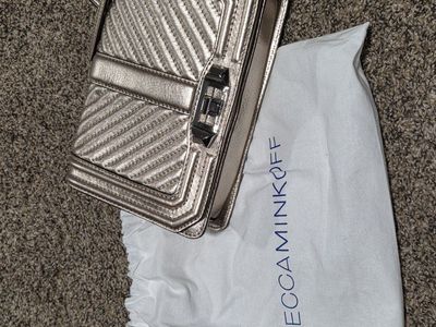 Rebecca Minkoff Chevron Quilted Metallic Gold Crossbody Bag with Dust Bag