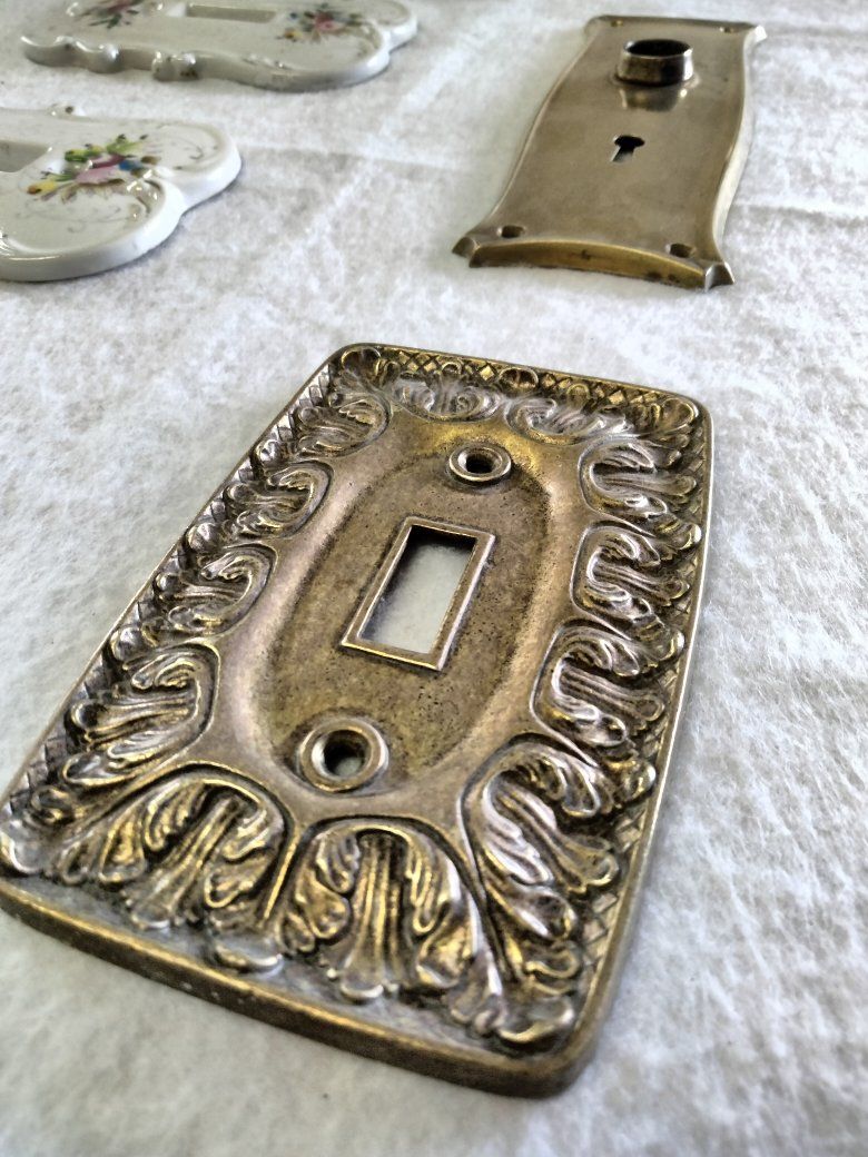bundle antique light switch covers door handle plate porcelain hand painted solid brass
