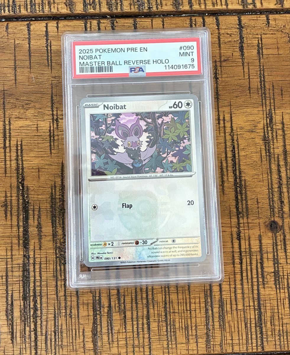 2025 Pokemon Prismatic Evolutions Noibat #090 Master Ball Reverse Holo PSA 9 Mint