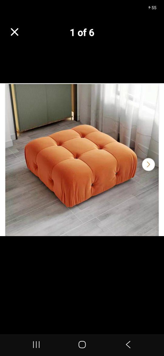 Orange Tufted Velvet Ottoman Footrest  34.65" Square