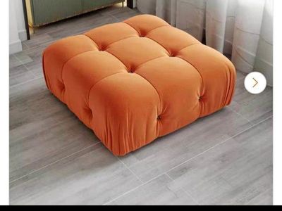 Orange Tufted Velvet Ottoman Footrest 34.65" Square