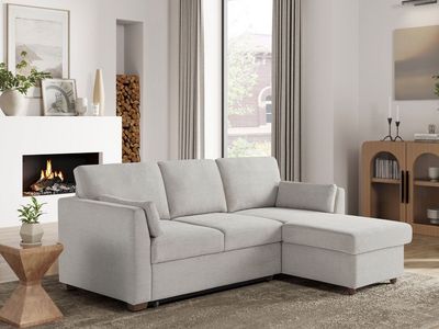 Grey Coddle Luke Fabric Sleeper Sofa with Reversible Chaise and Storage. USB power