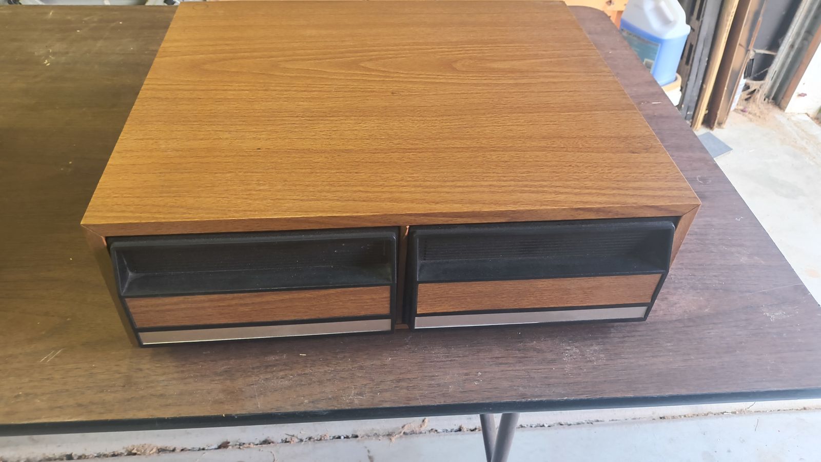 Vintage Wooden VCR Tape Storage Cabinet Box Holder Organizer - 2 Drawers