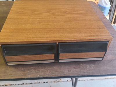 Vintage Wooden VCR Tape Storage Cabinet Box Holder Organizer - 2 Drawers
