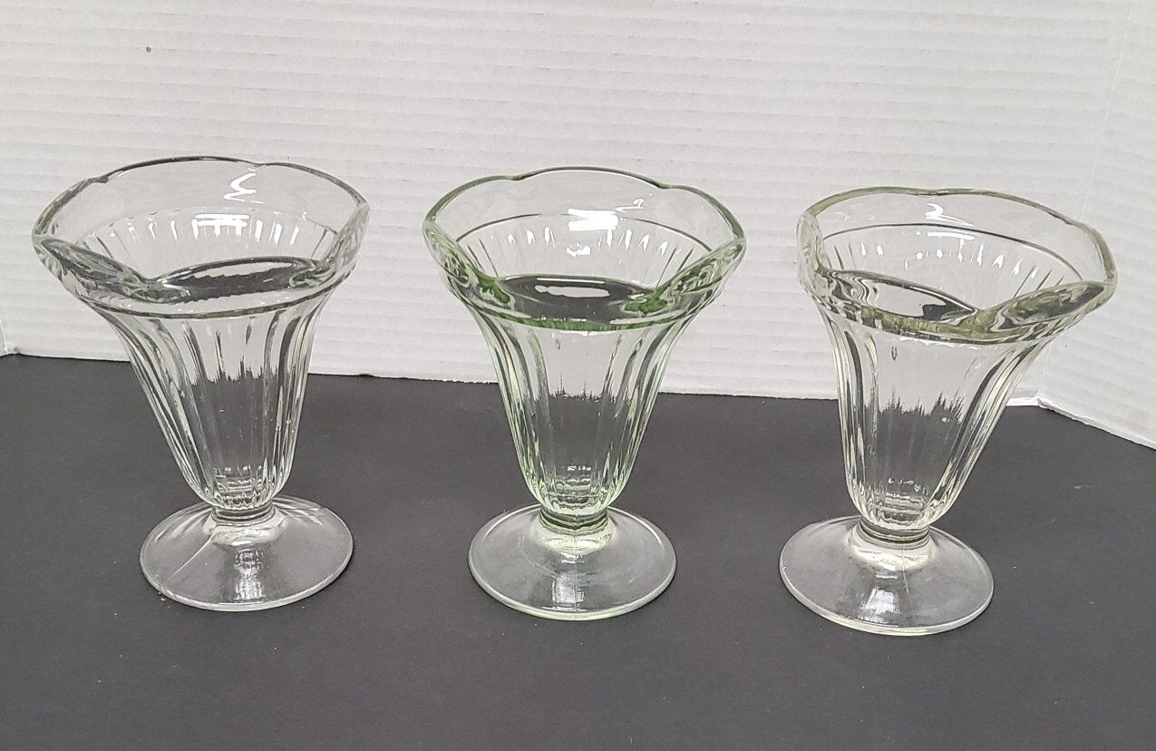 3 Vintage parfait, ice cream dishes. 5" tall