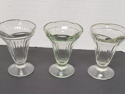 3 Vintage parfait, ice cream dishes. 5" tall