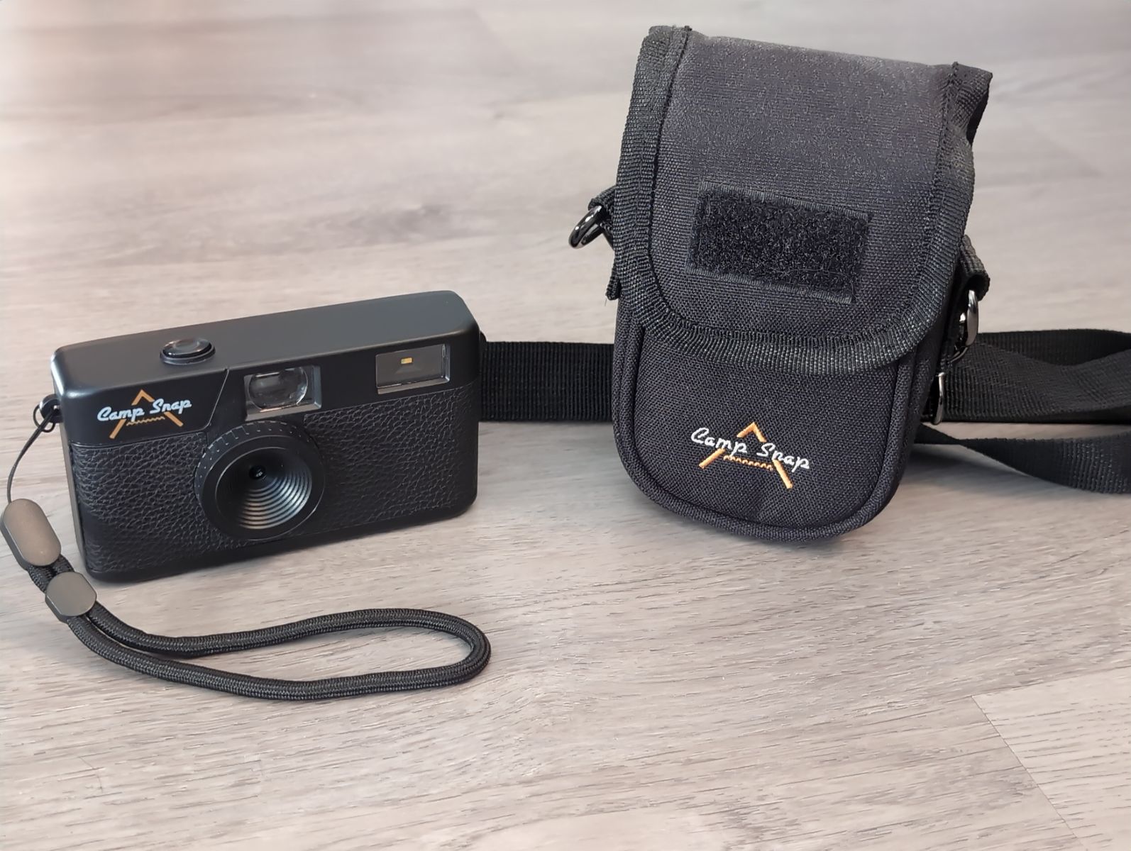 Camp Snap screen-free digital camera (Black), 4GB SD card, wrist strap, carrying case