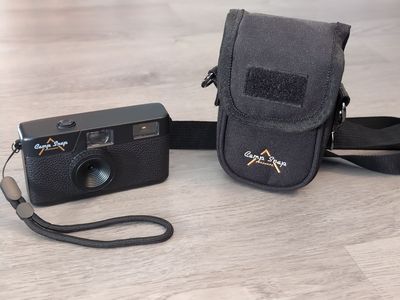 Camp Snap screen-free digital camera (Black), 4GB SD card, wrist strap, carrying case