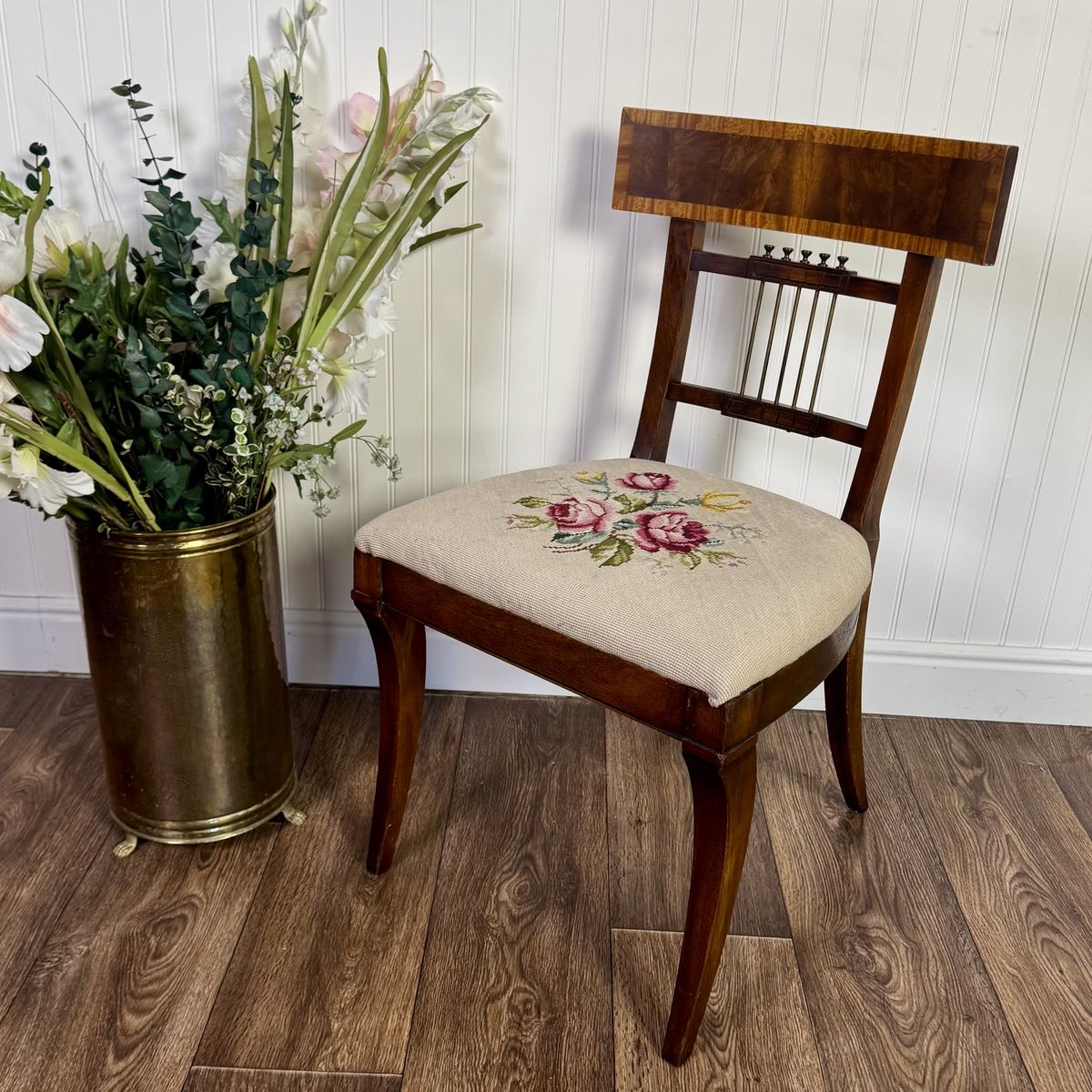 Vintage Neoclassical Needlepoint Splat-Back Chair