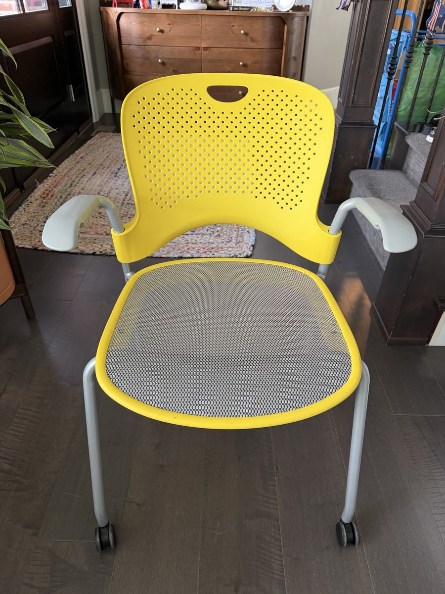 Free Yellow Mesh Back & Seat Chair with Arms and Wheels