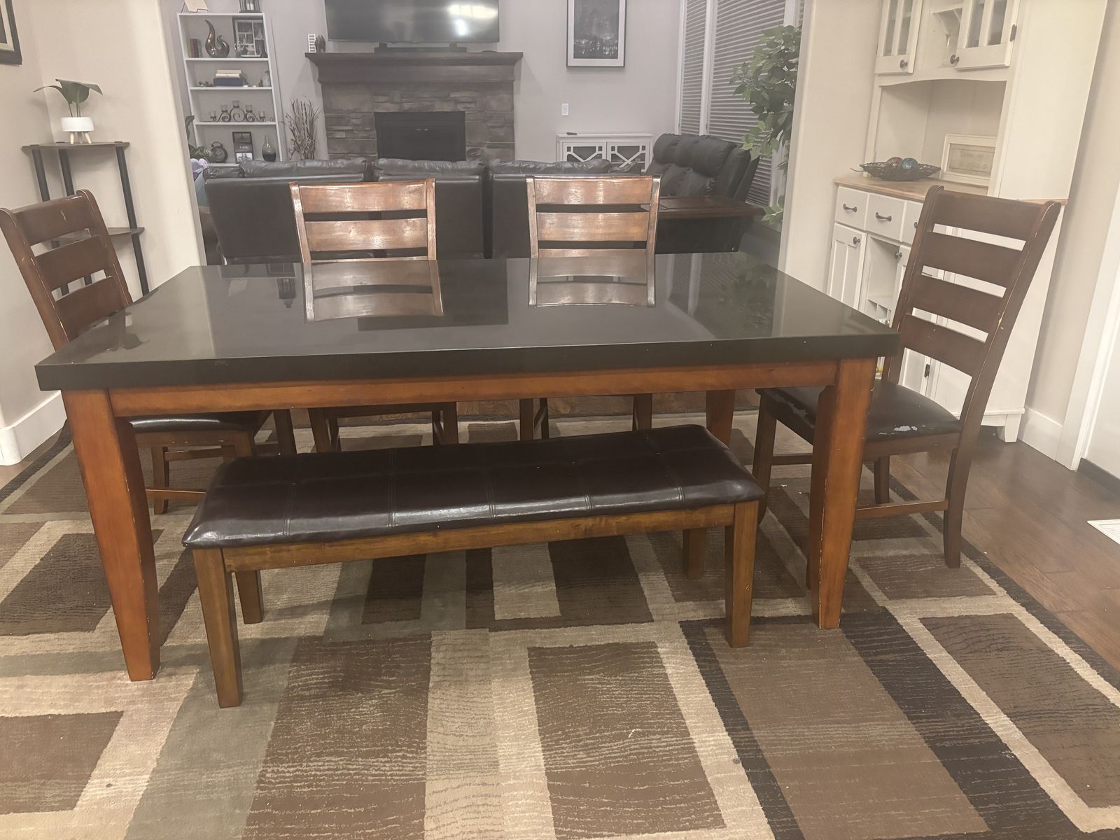 Marble Table + 4 chair + bench