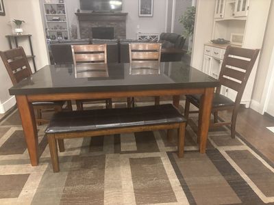 Marble Table + 4 chair + bench