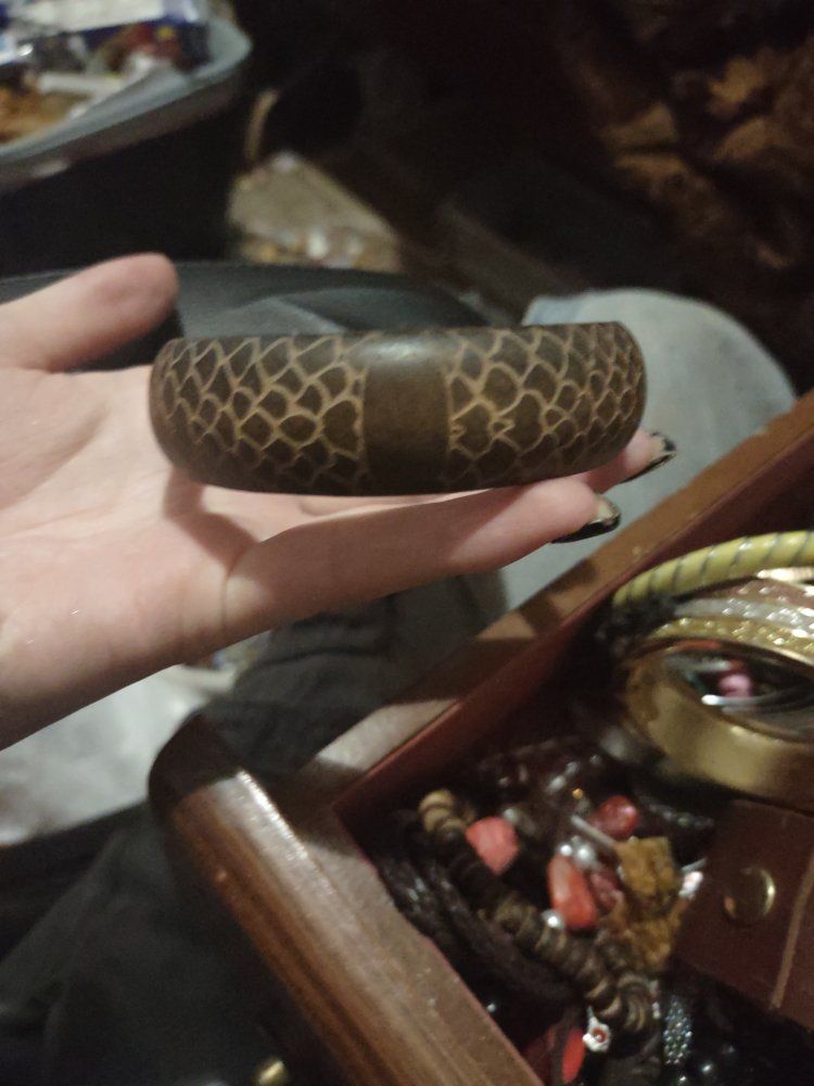 Unique Wooden Bangle Bracelet - Dark Wood with Engraved Pattern Design - Statement Piece