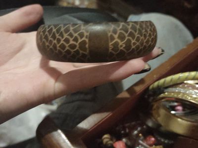 Unique Wooden Bangle Bracelet - Dark Wood with Engraved Pattern Design - Statement Piece