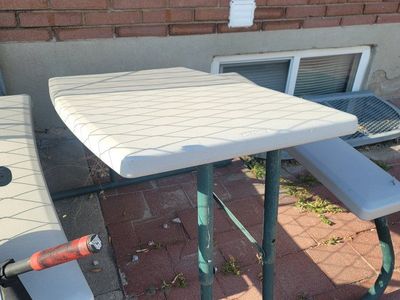 Lifetime Portable Folding Picnic Table with Benches - Light Gray Top, Green Frame