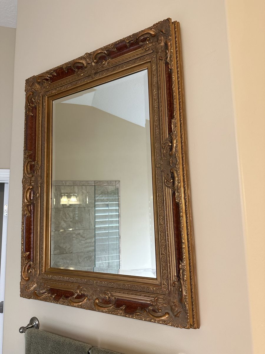 Ornate Gold & Red Baroque Style Wall Mirror - Vintage Inspired, Decorative Home Decor