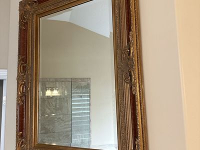 Ornate Gold & Red Baroque Style Wall Mirror - Vintage Inspired, Decorative Home Decor