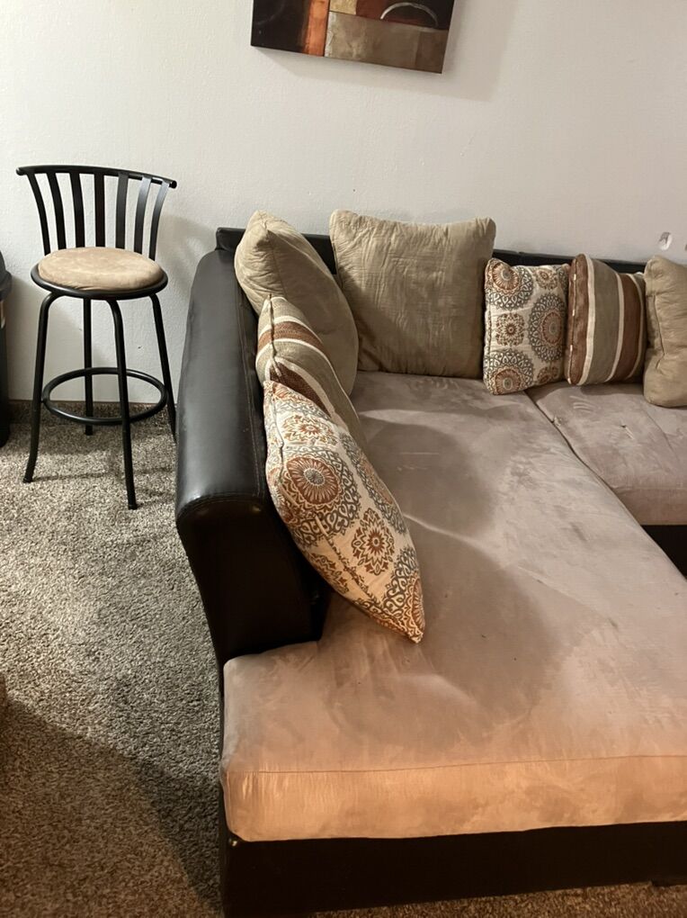 L Sectional And Bar Stools.