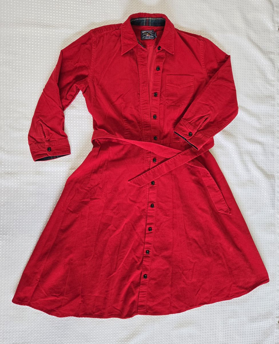 American Living Red Corduroy Shirt Dress Size S 100% Cotton