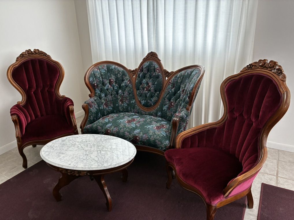 Victorian Style Sette, Armchairs and Marble Table