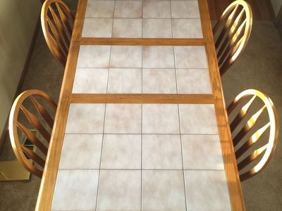 5 Piece Oak Dining Tile Top Table Set with 1 Extra Spindle Back Chair