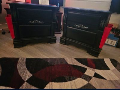 Pair of Black Nightstands with Decorative Hardware - Used Good Condition