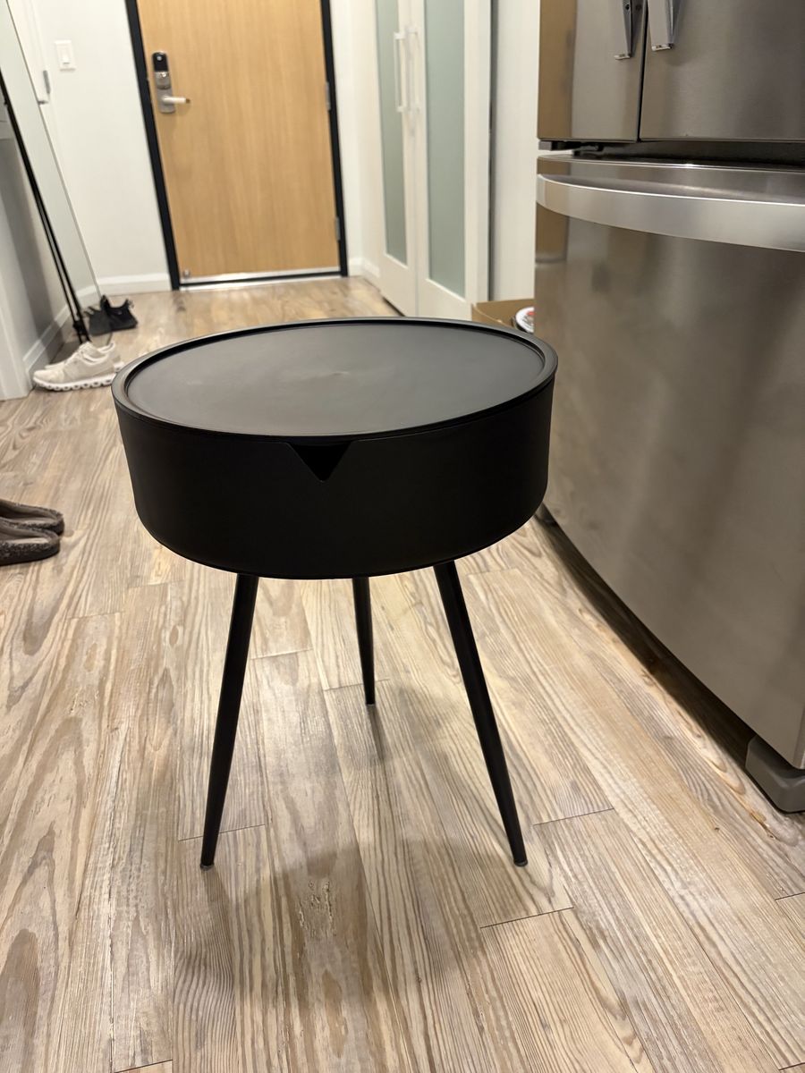 Modern Black Round Storage Accent Table with Removable Tray Top