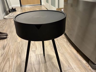 Modern Black Round Storage Accent Table with Removable Tray Top