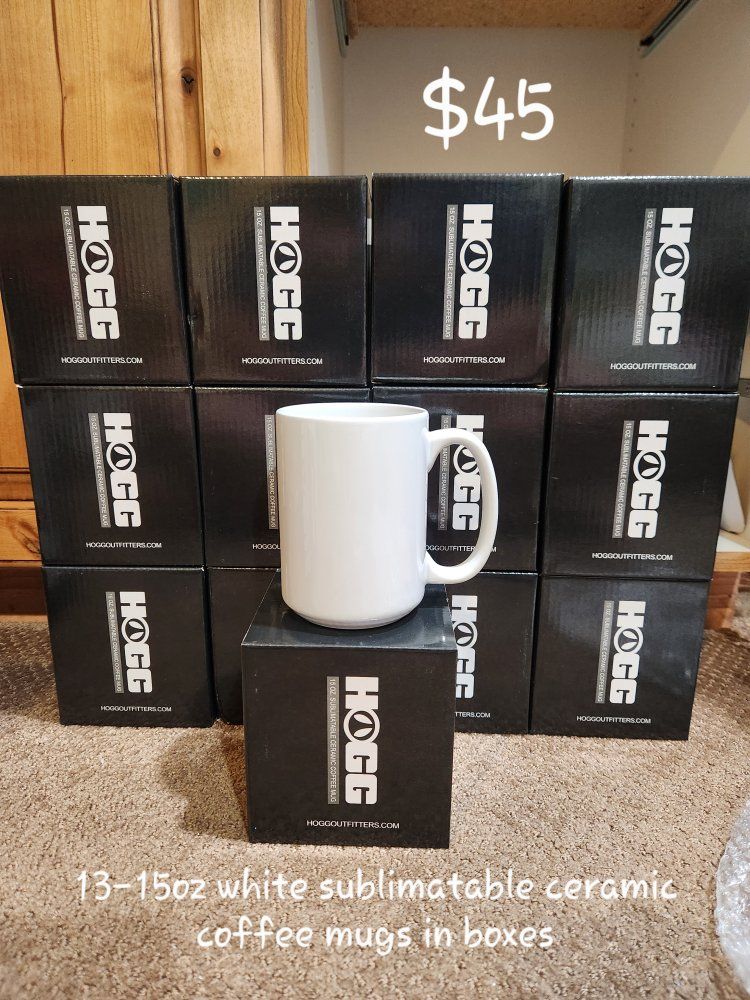 Hogg 15 oz White Sublimatable Ceramic Coffee Mugs in Boxes (13 Count)