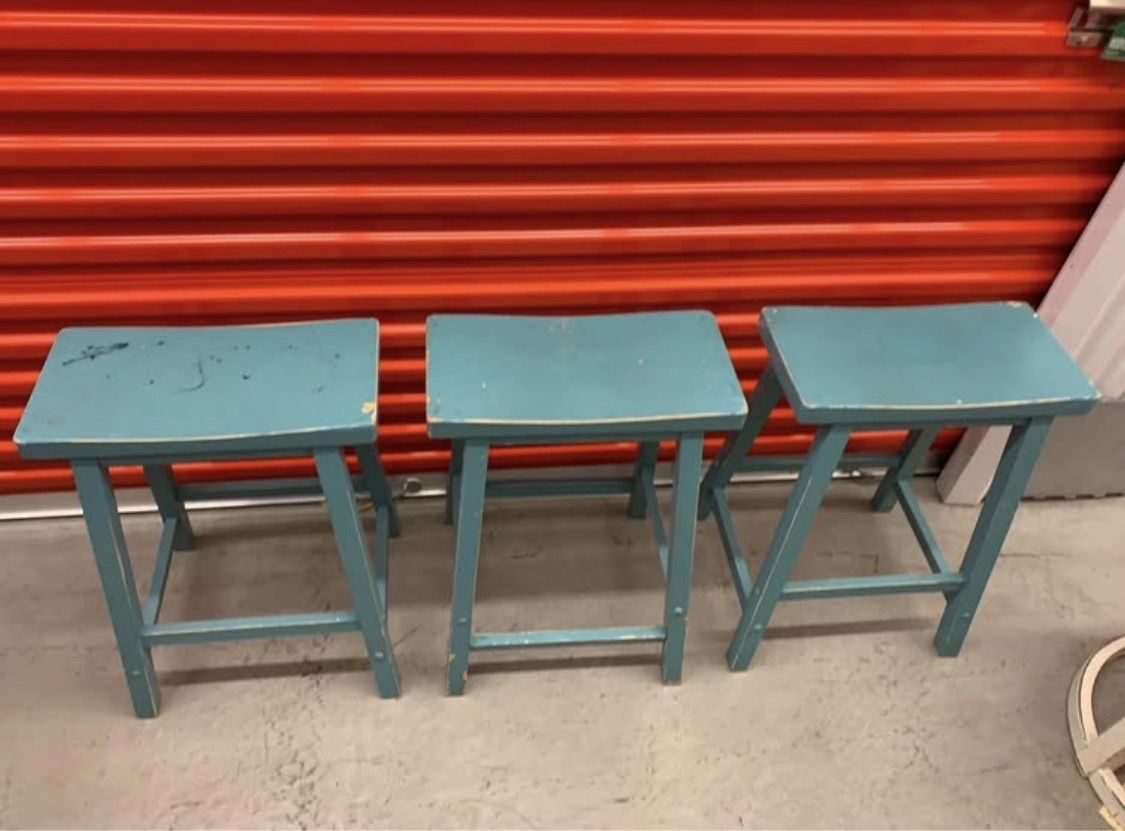 Serious inquiries only $50.00 Turquoise Farmhouse Rustic Counter Height Wood  Stools