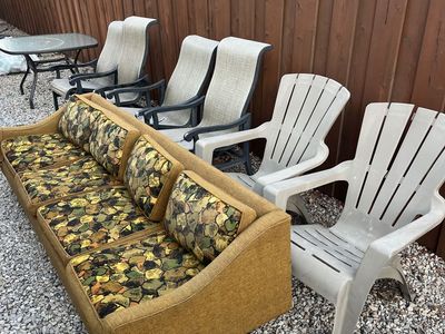 FREEEEE Patio Set, Broke Adirondack chairs, Very old couch