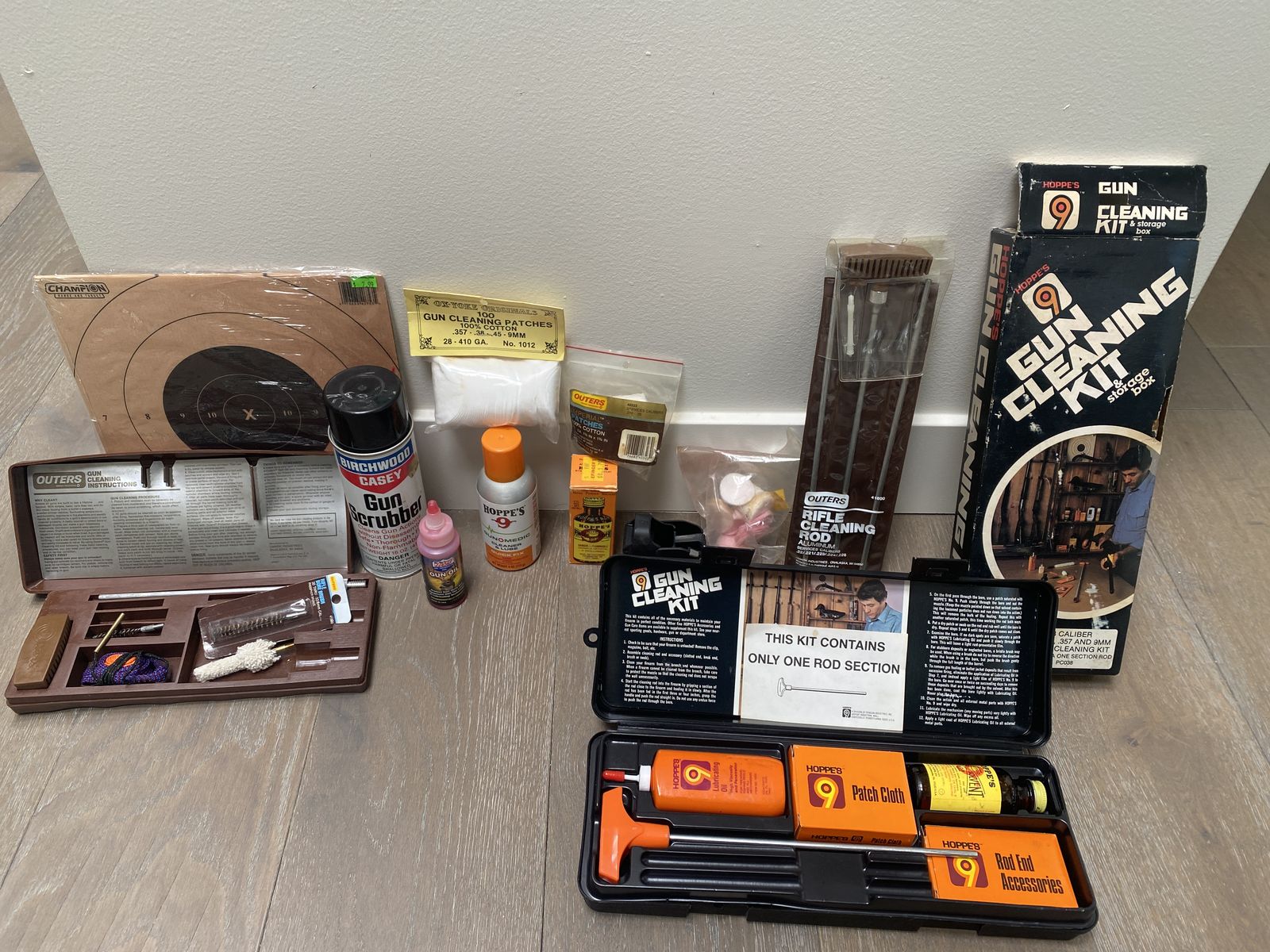 GOOD deal New+Used Hoppe's Outers Gun Rifle Cleaning Kits, Rods, Gun Scrubber, Lube, Nitro Powder Solvent, Cleaning Oil, Patches